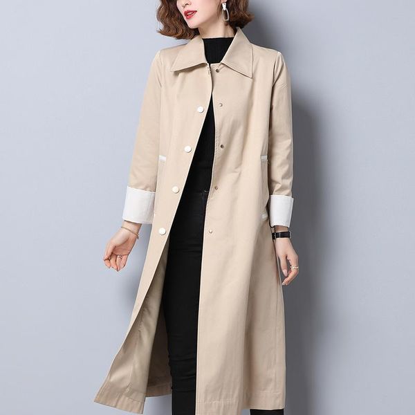 

yinglun windbreaker jacket women's single breasted long knee length autumn and winter temperament fashion 20 loose trench coats, Tan;black