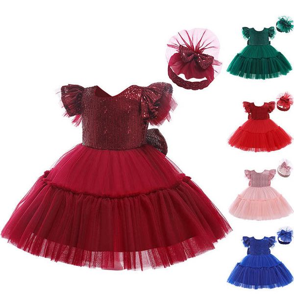 

girls dresses baby girl casual clothes kids children's sequin christmas skirt b9143, Red;yellow