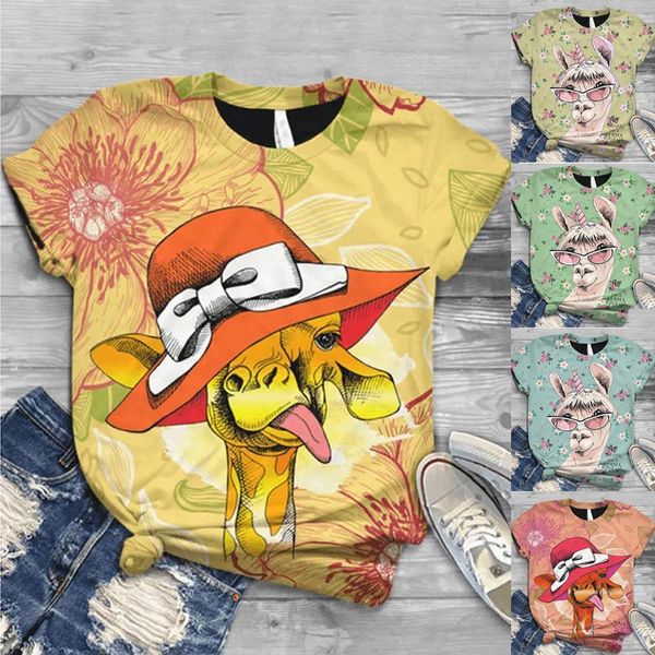 

v neck harajuku womens t shirts plus size o short sleeve 3d giraffe print casual camisetas, White