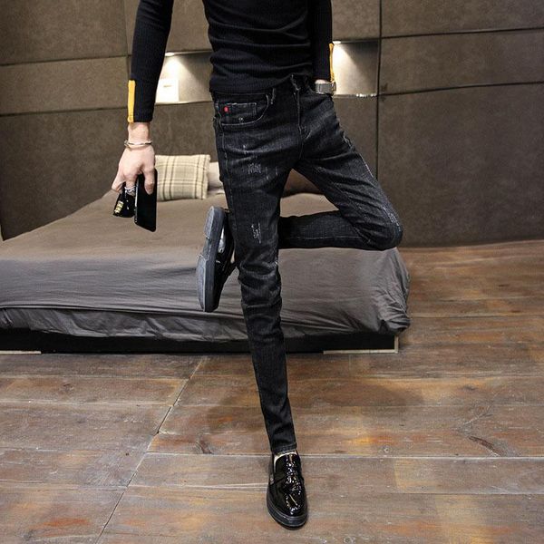 

men's jeans 2021 spring autumn denim korean simple fashion slim black trendy feet teenagers students men pencil pants 27-34, Blue