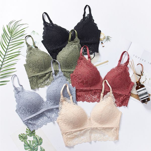 

bras sets breathable and comfortable women's large thin cup underwear without steel ring lace girl bra suit, Red;black