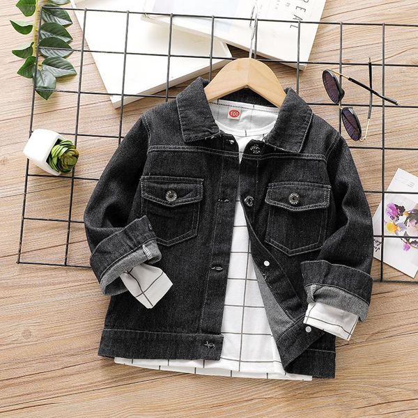

jackets patpat toddler boy lapel collar button design black denim jacket, Blue;gray