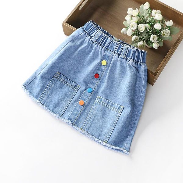

teenage girls jean skirt kids clothes denim skirts for elastic waist colorful button tutu 2 4 6 8 10 12 13 14 years, Blue