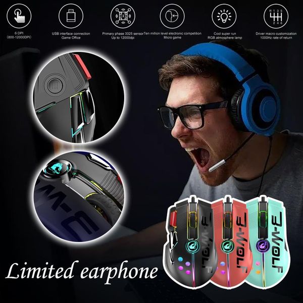 

gaming mouses 11 buttons detachable rocker 6 gears 12000 dpi adjustable cool rgb backlight ergonomic wired mices mice