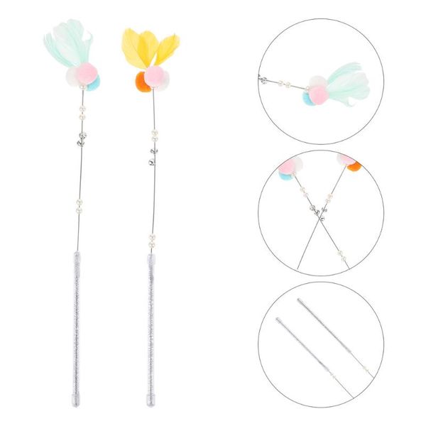 

cat toys 2pcs teasing stick teaser pet wand interactive exercise