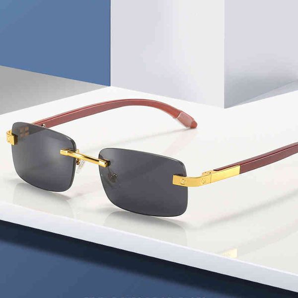 Designer-Sonnenbrillen, neue Frühlings-Holzbeine, rahmenlos, quadratisch, Street-Photo-Mode für Männer und Frauen