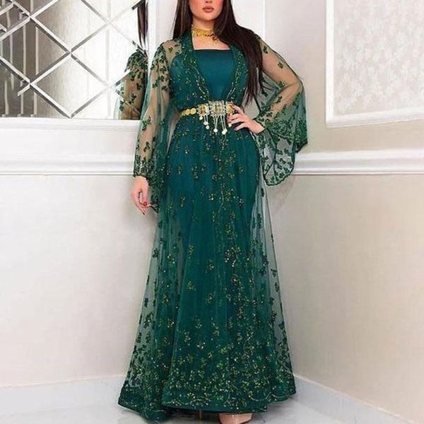 

casual dresses women maxi dress bronzing swing shawl high waist loose fashion office lady 2piece vintage party green long sleeve turquo, Black;gray