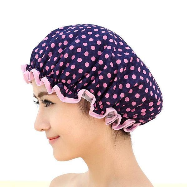 

lovely thick women shower caps colorful bath hair cover adults waterproof bathing satin hats cap