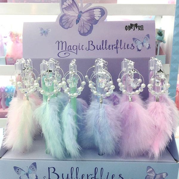 

gel pens 36 pcs/lot kawaii butterfly feather pendant pen cute 0.5mm black ink neutral promotional gift stationery school supply