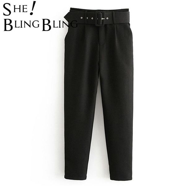 

sheblingbling za woman trousers traf straight pants elegant office lady career sashes casual female ankle length oem 210915, Black;white