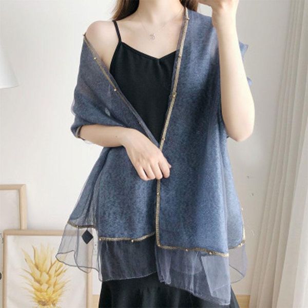 

scarves brand 2021 solid beading women silk fashion embroidery soft wool scarf lady pashmina shawls bandana foulard, Blue;gray