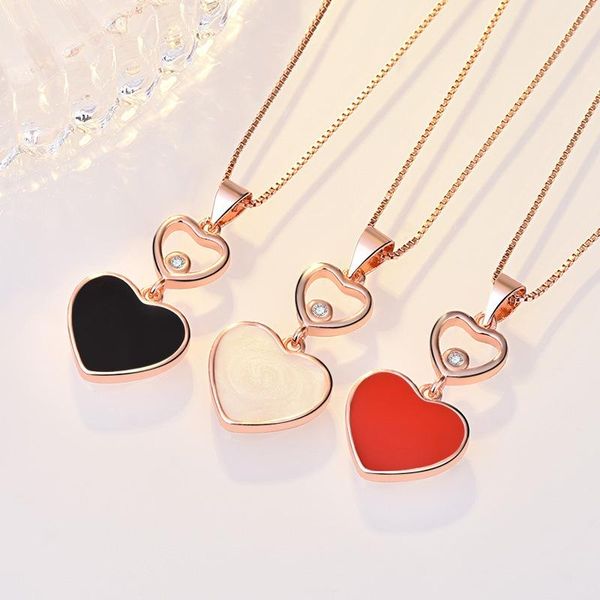 

pendant necklaces fashion creative black red white epoxy love heart-shaped necklace for women girl clavicle chain jewelry, Silver