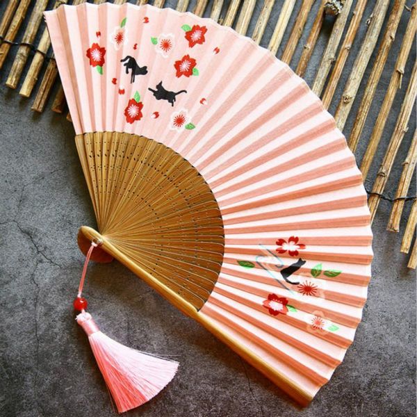 

japanese folding hand fan summer bamboo dance fans classical lady hanfu cherry blossoms abanico de mano 21cm gift other home decor