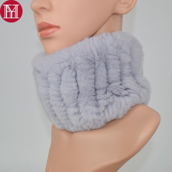 

scarves russia winter women real rex fur scarf good elastic knitted headband ring, Blue;gray