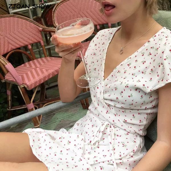 

casual dresses vintage french v neck front slit wrap dress holiday woman tie bow lace up waist short sleeve print tea vestido 6ftg, Black;gray