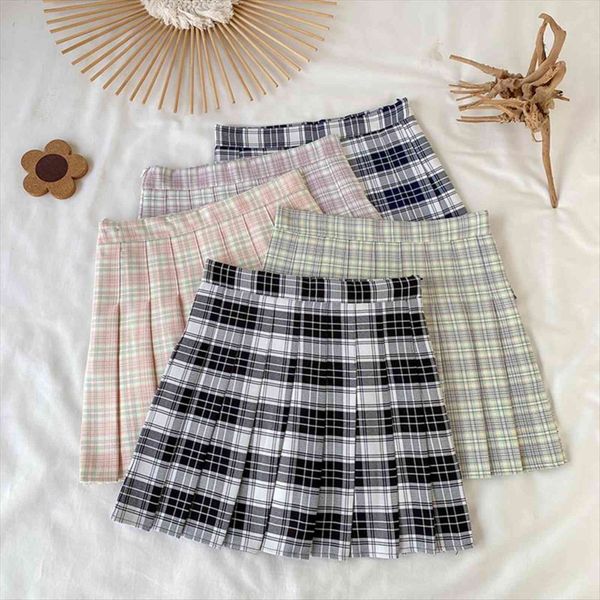 

summer harajuku korean womens skirt high waist plaid mini y2k school girls student kawaii pleated with zipper, Black