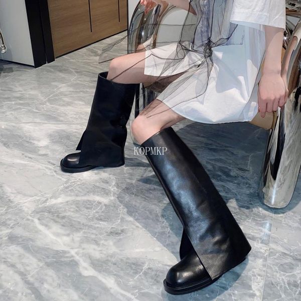 

boots 2021 autumn winter sheepskin high heels square toe knee band design kopmkp night club shoes woman, Black