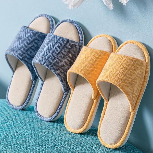 

slippers 2021 flax shoes fashion linen cotton sandals indoor men non-slip soft home couples, Black