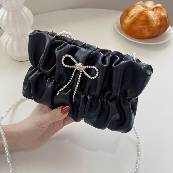 

evening bags 2021 luxury women glitter crystal pleated white soft leather shoulder bag handbags crossbody lady pearl messenger