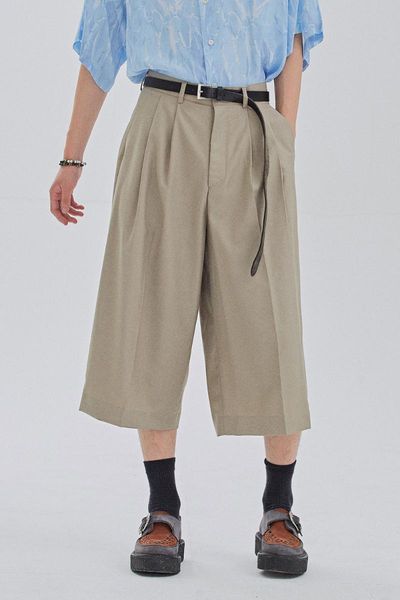 

men's pants summer thin capris wide leg skirt straight classic casual loose black drop large trendy men