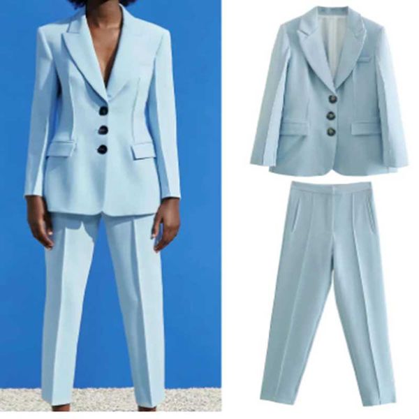 

women's two piece pants suit blazer and sets pieces casual single breasted jacket pleated trousers elegant office solid color, White