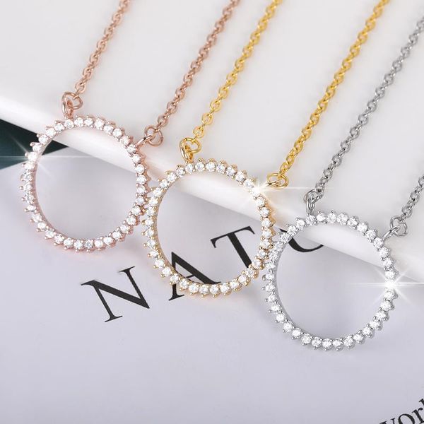 

pendant necklaces fashion round crystal necklace for women bohemian jewelry rhinestone gold chain friend gifts choker bijoux, Silver