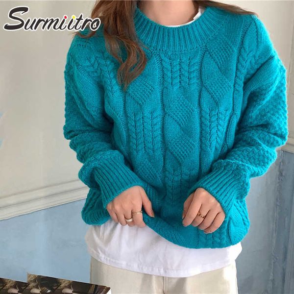 

surmiitro coarse knitted oversize sweater women fashion autumn winter korean style blue long sleeve jumper pullover female 210712, White;black