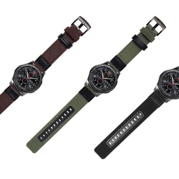 

watch bands 22mm-20mm woven nylon+leather band strap for samsung gear s3 sport huawei 2 with quick realease pin watchbands, Black;brown