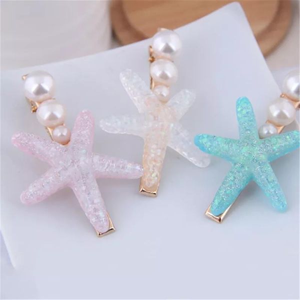 Süße Strand Perle Starfish Haarspange Süße Harz Acryl Haarbilder Für Frauen Mädchen Koreanische Nette Kinder Haarspange Pins Zubehör