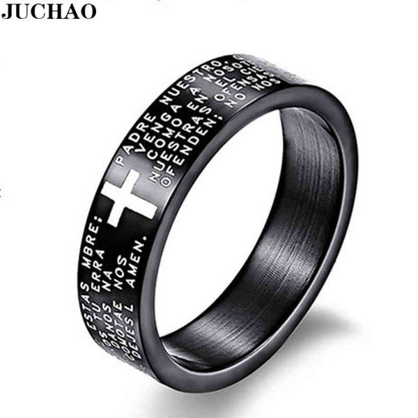 

juchao classic men titanium steel bible verse cross jesus ring, Silver