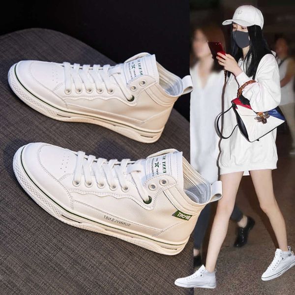 

casual shoes leather high small white shoes women's new versatile summer 2020 sports for father, board women e318 6y3o, Black