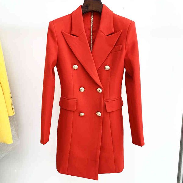 

casual dresses high street fashion elegant female designer long sleeve engraved lion collar buttons breasted blazer dress ef7b, Black;gray