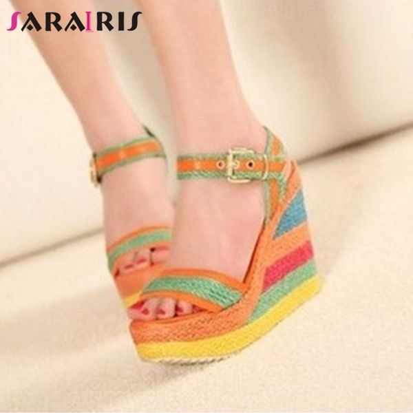 

arrival ladies 2021 high wedges sandals trendy mixed-color women fashion platform shoes woman, Black