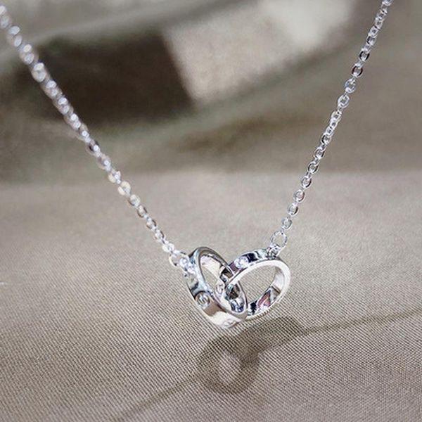 

chains 925 sterling silver charming double circl neecklace pendant for women gift chain collares