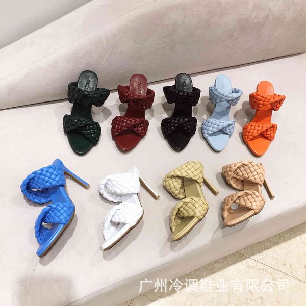 

net red sandals women new thin heel casual knitting high heels slipper woman shoes zlh, Black