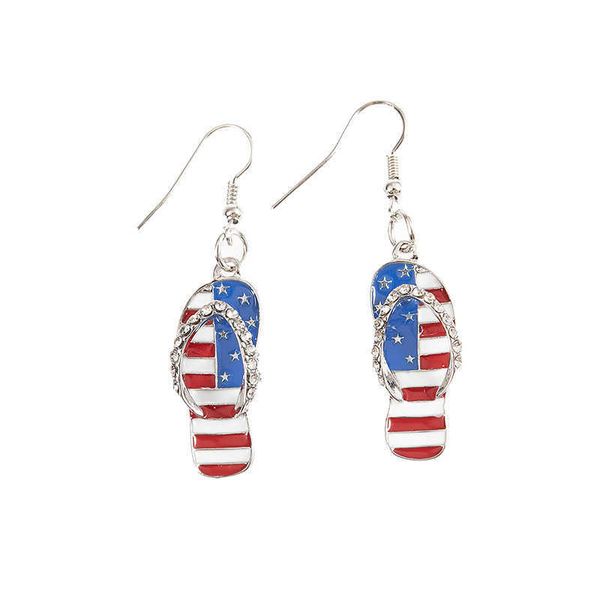 Оптовая торговля американский флаг мода стиль ушной крючок ювелирные изделия женщины национальные эмали тапочки формируют свисающие серьги США флагом серьги q0709