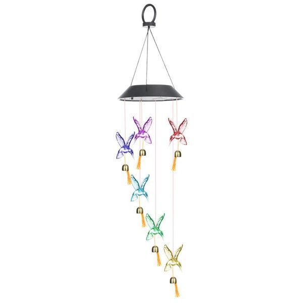 

color changing solar power wind chime crystal ball hummingbird butterfly waterproof outdoor windchime light for patio yard garde party favor
