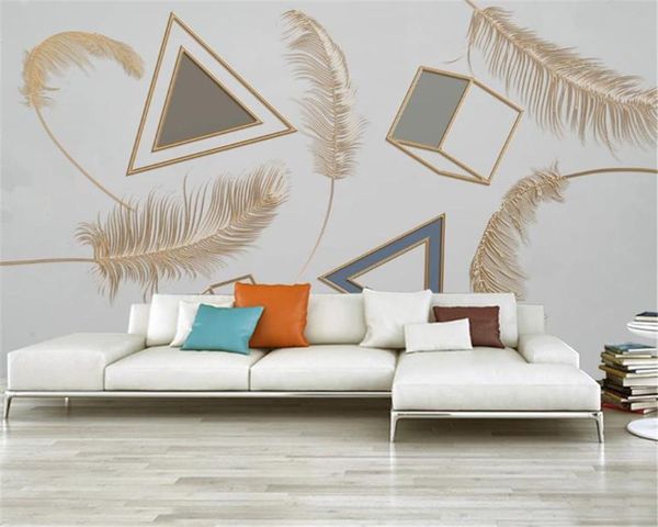 

wallpapers custom 3d feather wallpaper fashion modern geometric light luxury golden embossed line silk mural