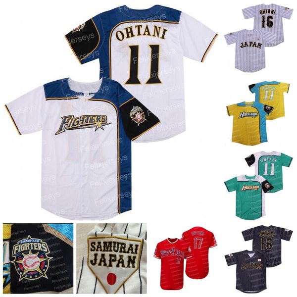 

custom shohei ohtani #11 hokkaido nippon ham fighters baseball jersey japan 2017 ambitious movie for mens womens youth double stitched name, Blue;black