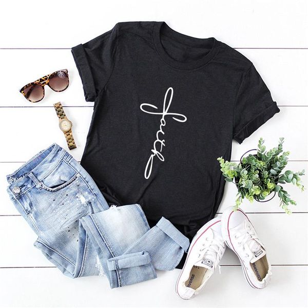 

women's t-shirt plus size s-5xl 100%cotton t shirt simple faith letter print women o neck short sleeve tees summer tshirt pink top, White