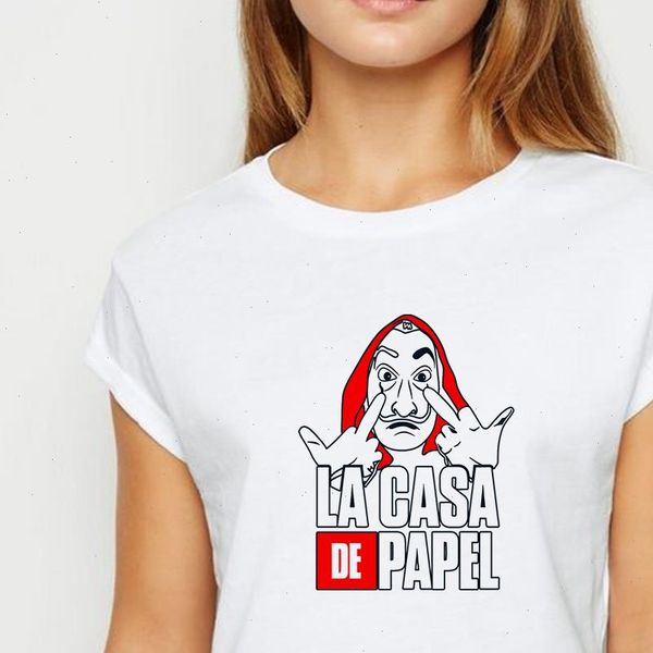 

women la casa de papel cool creative printing spring summer t shirt harajuku white tees oversize o collar female