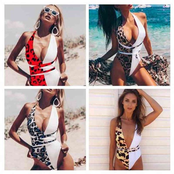 

up leopard bikini 4 colors women patchwork push summer deep v neck pad swimwear bathing swimsuit beachwear one, White;black