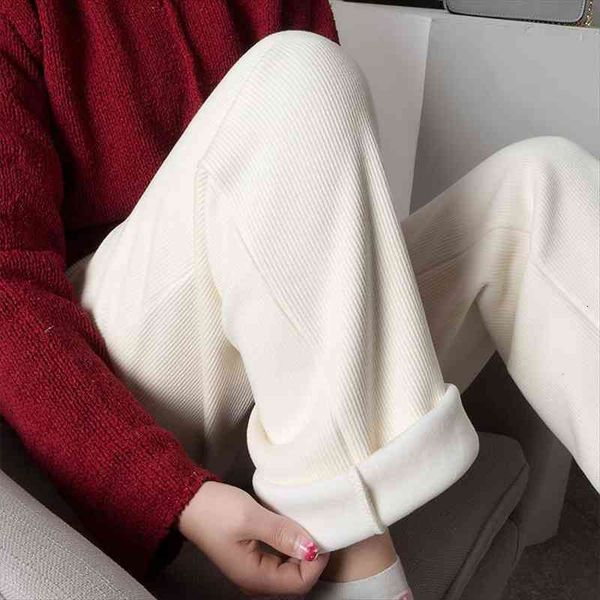 

velvet winter thickened wide leg women pant high waist loose trousers female warm plush, Black;white