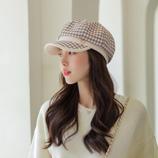 

stingy brim hats 2021 stylish rich colors women black autumn winter fashion wool patchwork sboy caps with belt female gorras, Blue;gray
