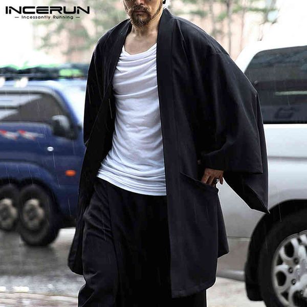 

men's cotton windbreaker, open knit outer solid, long sved, informal, japane kimono, street cardigan, outdoor wear, 2021, Tan;black
