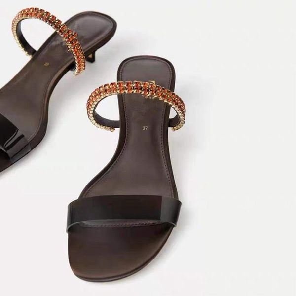 

shoes rubber flip flops slippers soft med low thin heels slipers women slides hawaiian comfort 2021 chain pu basic casual, Black