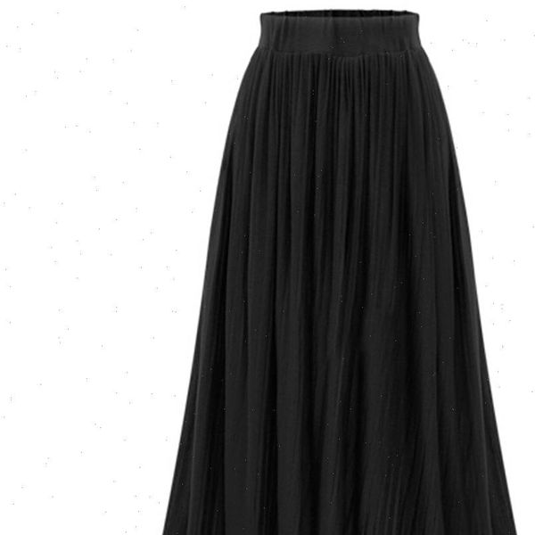 

chiffon vacation retro solid long women skirts fashion high waist elastic pleated summer skirt, Black