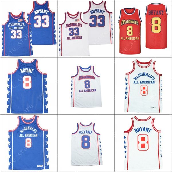 

men's mcdonald's all american 33 bryant 8 basketball jersey stitched, Black;red