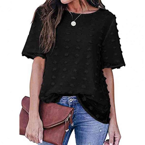 

women fashion t-shirt solid color loose summer short sleeve round neck tee shirt woman clothing, White
