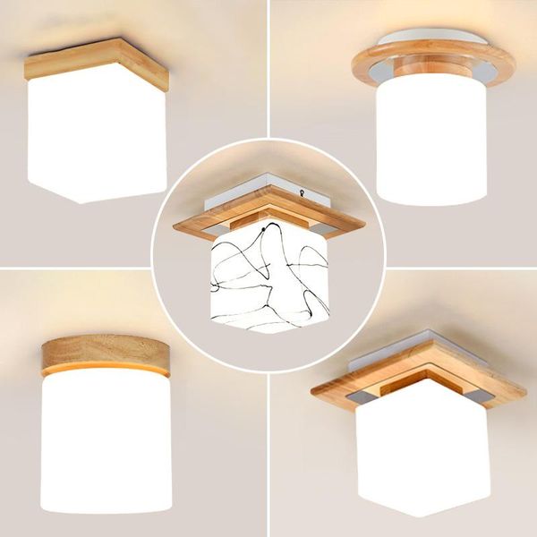 

ceiling lights modern led round light fixtures for living room bedroom wood glass iron home loft decor square lamp